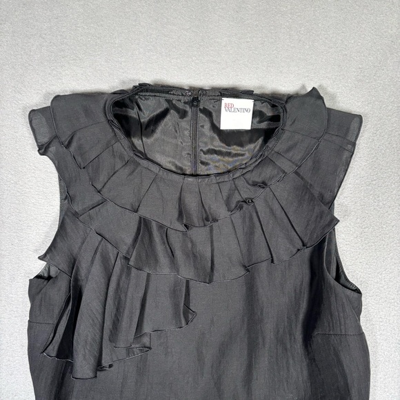Red Valentino Dress Pleated Layered Womens Size 2 Black Ruffle Collar Wool Blend - Picture 11 of 16